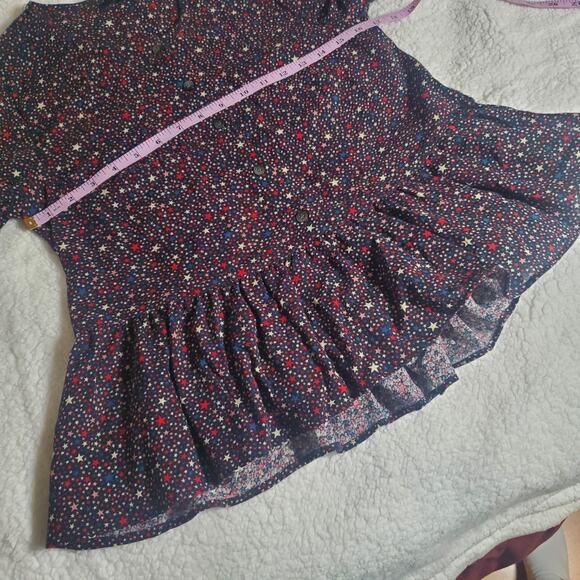 Madewell Studio Ruffle-Hem Top in Starry Night Black Star Print XXS 100% Cotton - Picture 14 of 16